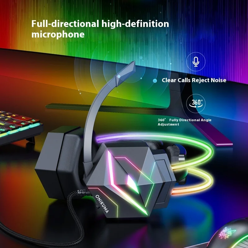 Onikuma X20 سماعة الألعاب السلكية مع Rgb لألعاب الكمبيوتر المحمول المكتبية أغطية الرأس نمط عالمي مناسب للصوت والفيديو المحمول #2