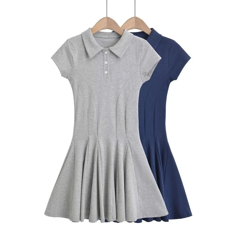 Sweet Sle ort Sve col Dr taille haute diamant clouté orm jupe pour jeunes filles saison d'été couleur Pure