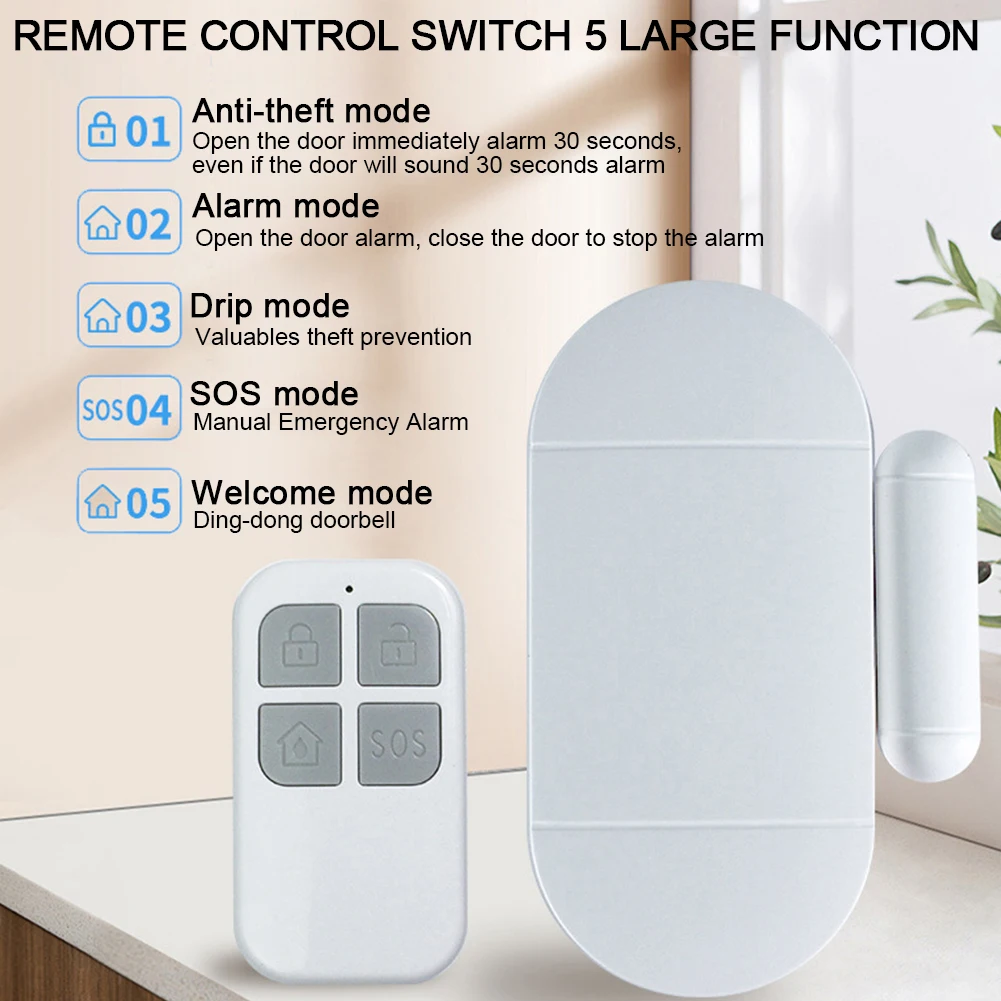 Alarme remoto sem fio contra roubo, sensor magnético, alarme de porta e janela, sensor aberto, carrilhão para casa, garagem, apartamento e mais