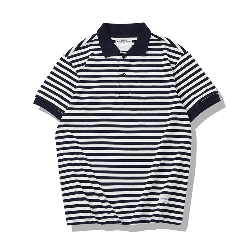

Summer Striped Polo Shirt Men Casual Cotton Short Sleeve Lapel High Quality Military Contrast Color Shirts