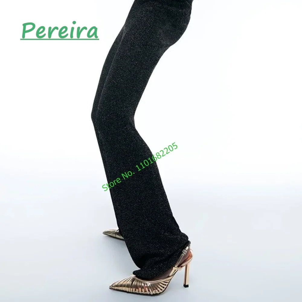 Zapatos de tacón alto y fino para mujer, calzado con tiras cruzadas, punta estrecha, color dorado, Sexy, a la moda, para fiesta, verano, 2024