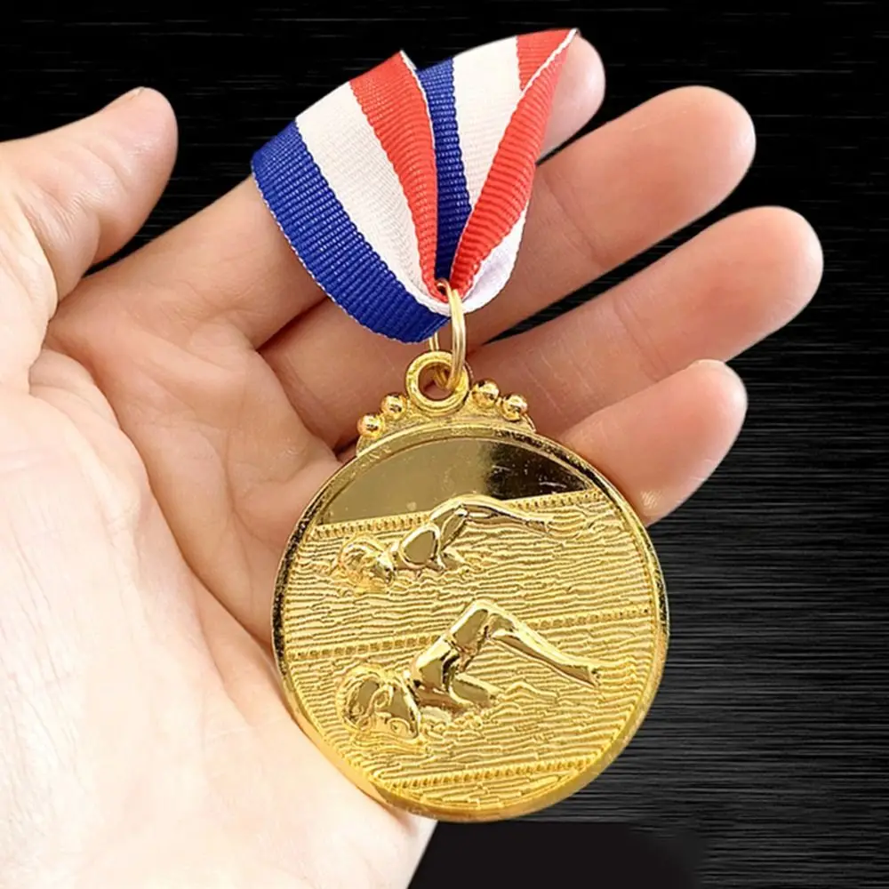 Zinc Alloy Swimming Competition Medal Neck Ribbon 5cm Diameter Winner Round Medal Durable Metal Finish Sports Award