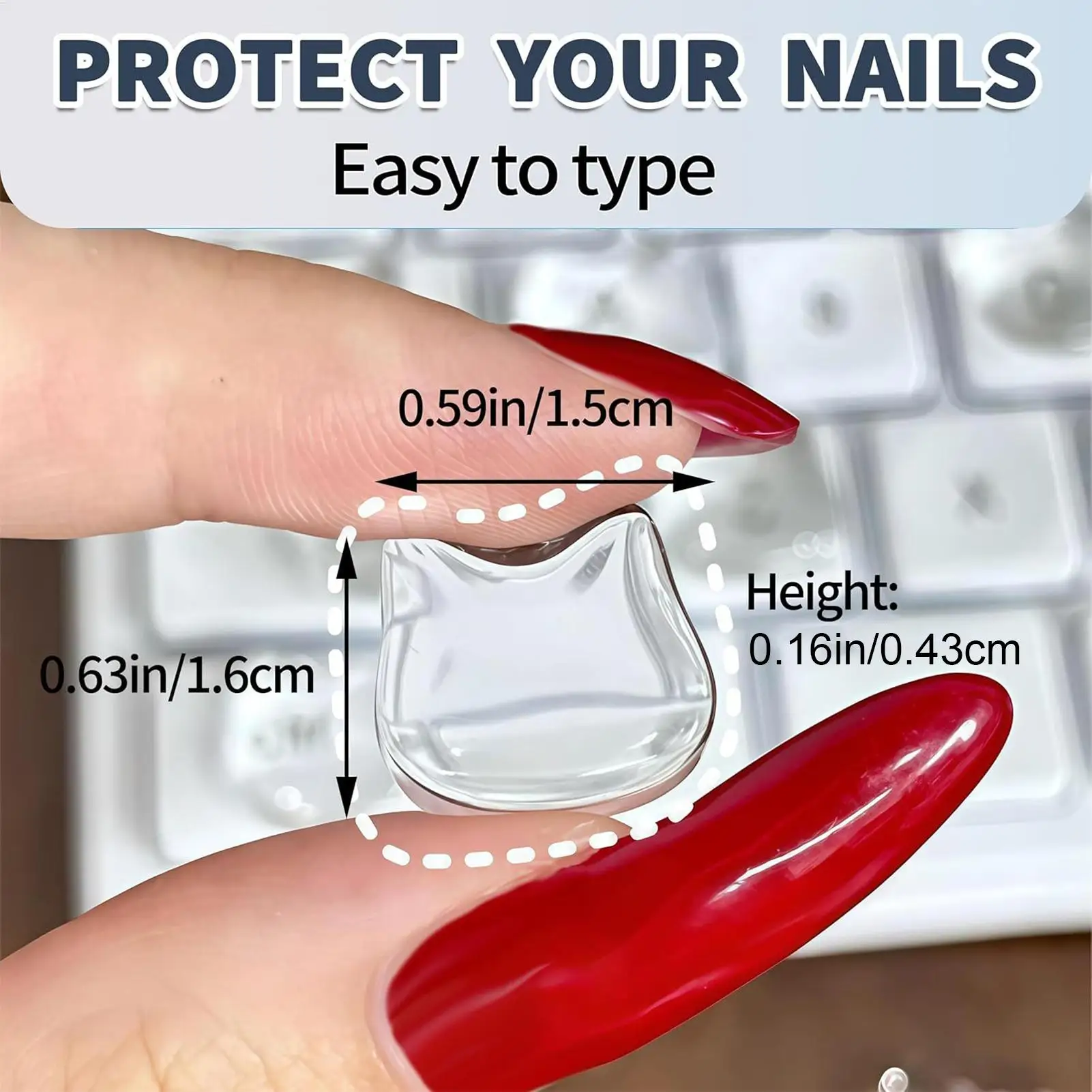 Aufkleber für Tastaturen mit langen Nägeln, 24 Stück, transparente Tastenkappen, erhöhte transparente Katzenkopf-Design-Tastaturbläschen für Frauen, Männer, Teenager