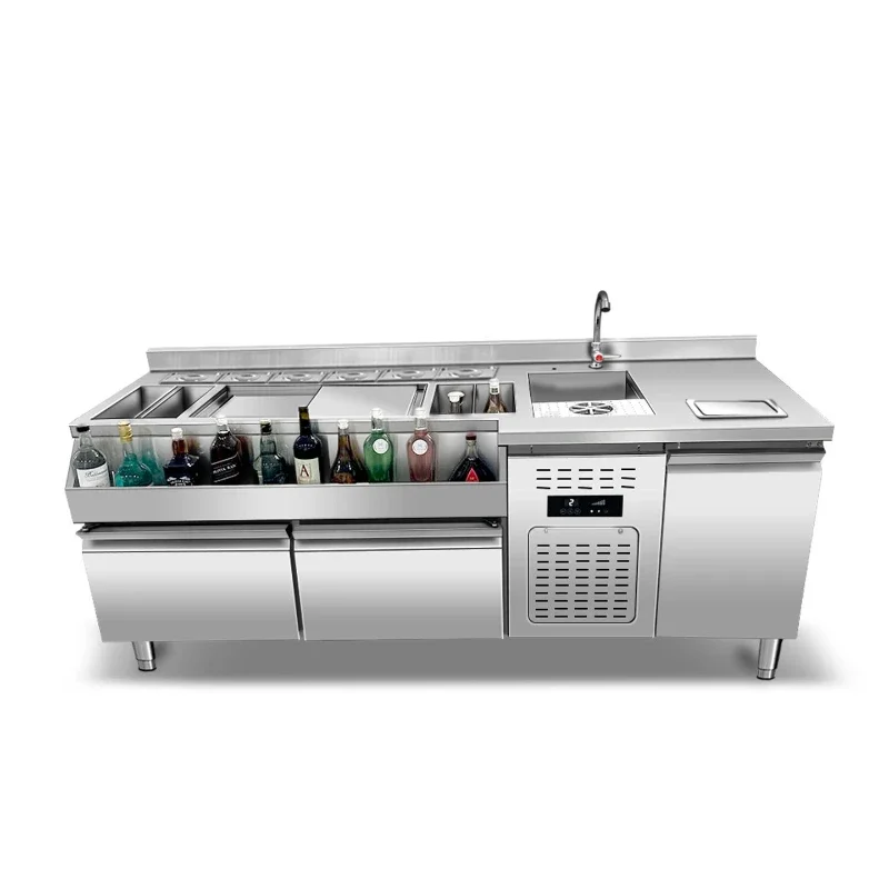 Bar stainless steel barning table cocktail cabinet design refrigerated display cabinet