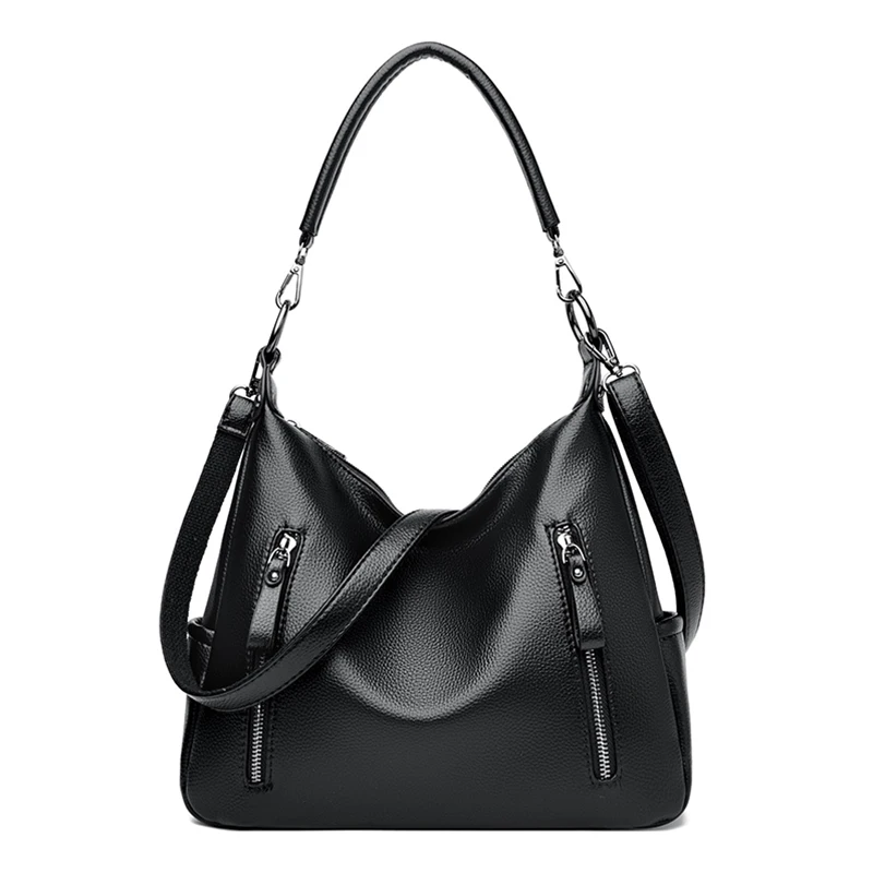 

High Quality Soft Leather Women's Shoulder Bag with Multiple Pockets Large Capacity Messenger Bags Trendy Designer Girl Handbag