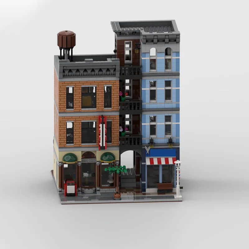 City Street View Model MOC Building Bricks Detective Agency Modular Technology Children Holiday Gifts Assemble Toys Suit