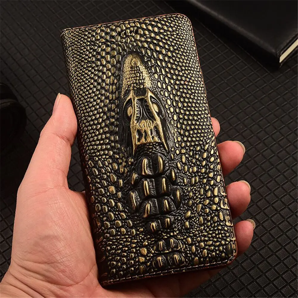 

Genuine Cowhide Leather Crocodile Dragon Head Case For Samsung Galaxy S22 S23 S24 S25 Ultra Business Cover