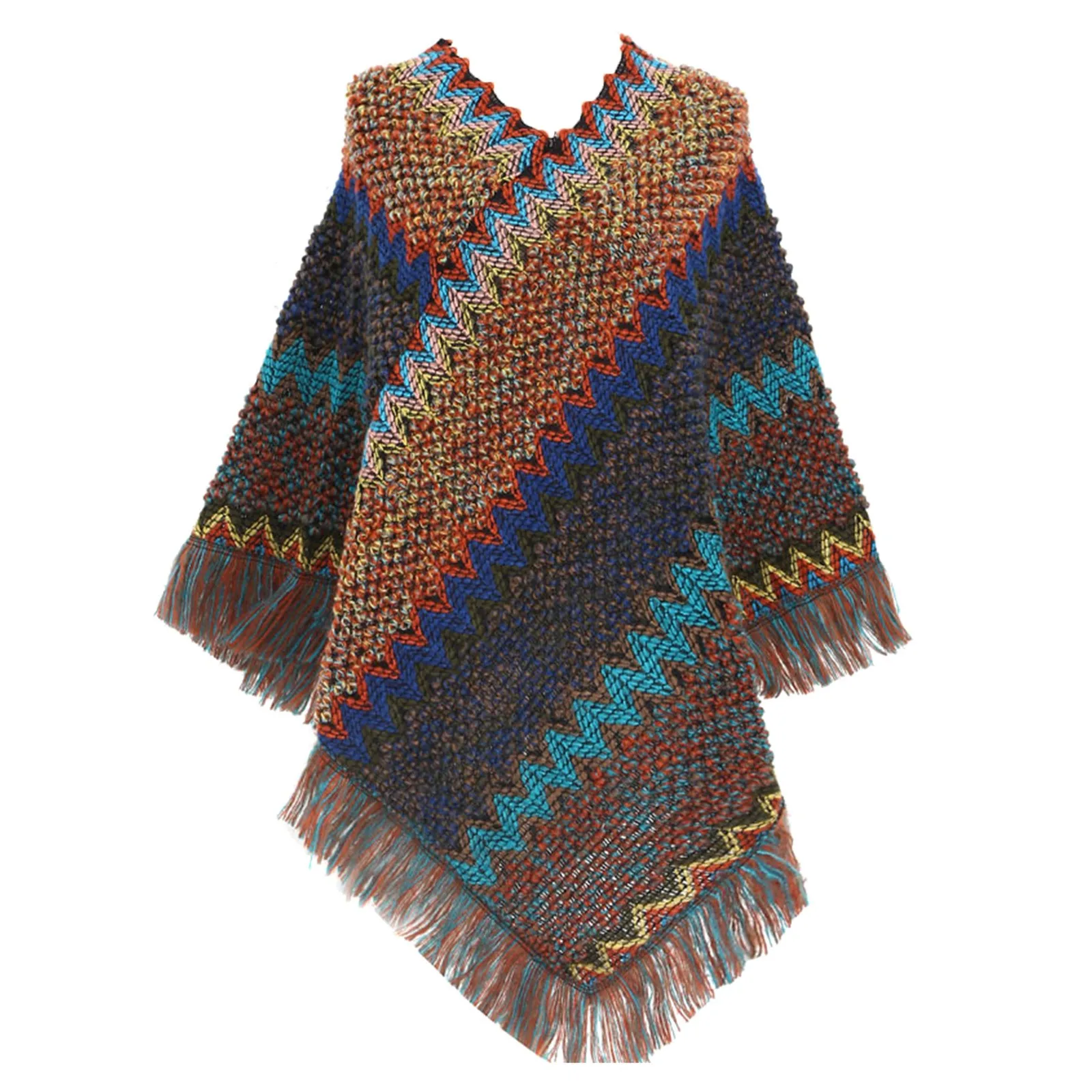 Poncho Mongol de estilo étnico para mujer, capa de punto, Jersey, chal con borlas, abrigo, envolturas de punto, moda