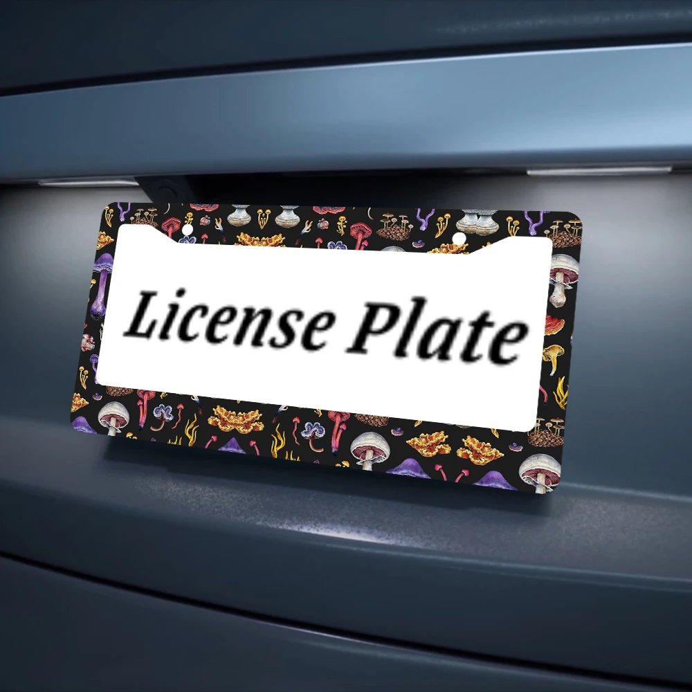 Красочный грибной узор, рамка номерного знака с 2 отверстиями, алюминиевый материал, 6x12 дюймов, с набором винтов, ретро-новинка, украшение автомобиля