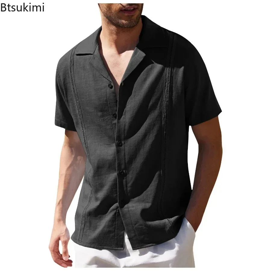 Summer New Men's Short Sleeve Shirt Fashion Casual Loose Cotton Linen Shirt Men Comfort Breathable Simple Tops Male Beach Shirts