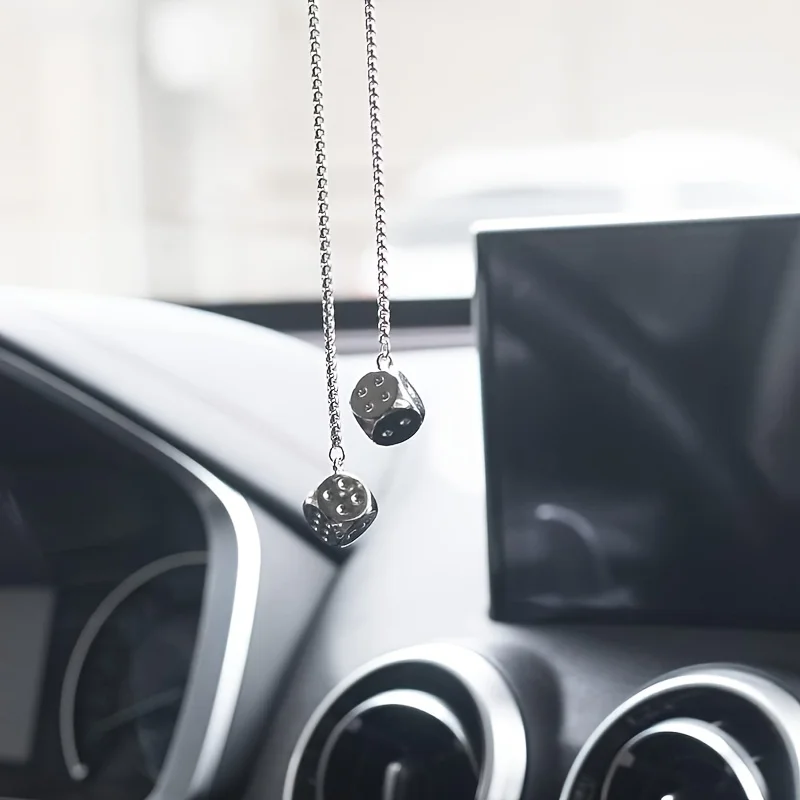 

Popular Trendy Vehicle Mirror Hanging Charm Metal Dice Pendant Car Inside Decor Solid Color Retro Personalized Design