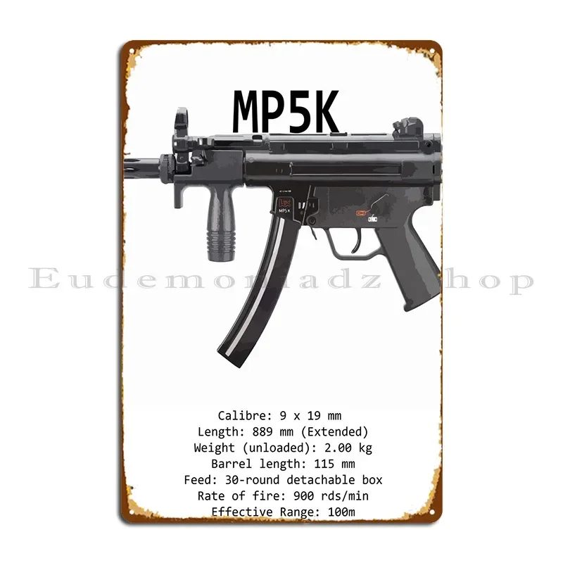 Hk Mp5k Эстетические образцы Металлические вывески Партии Тарелки для вечеринок Пользовательский персонаж Настенная табличка Оловянная вывеска Плакат