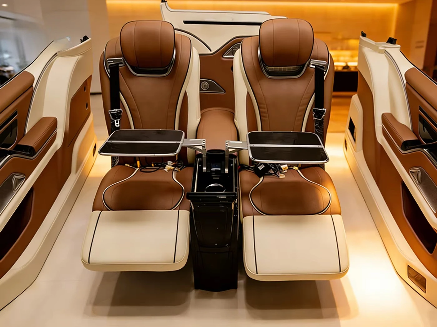 CARRDIE Commercial Vehicle Interior Kit Row Side Panels 2 Aero Seats Leather Touch Screen Control System Customizable