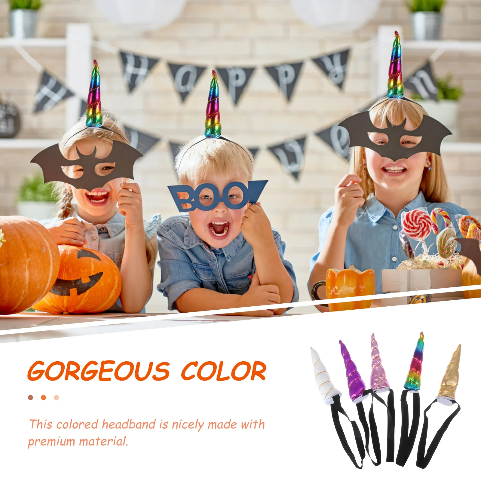 

10pcs Unicorn Headband Kids Bright Headdresses Horn Shape Design Birthday Halloween Cosplay Props Decorative