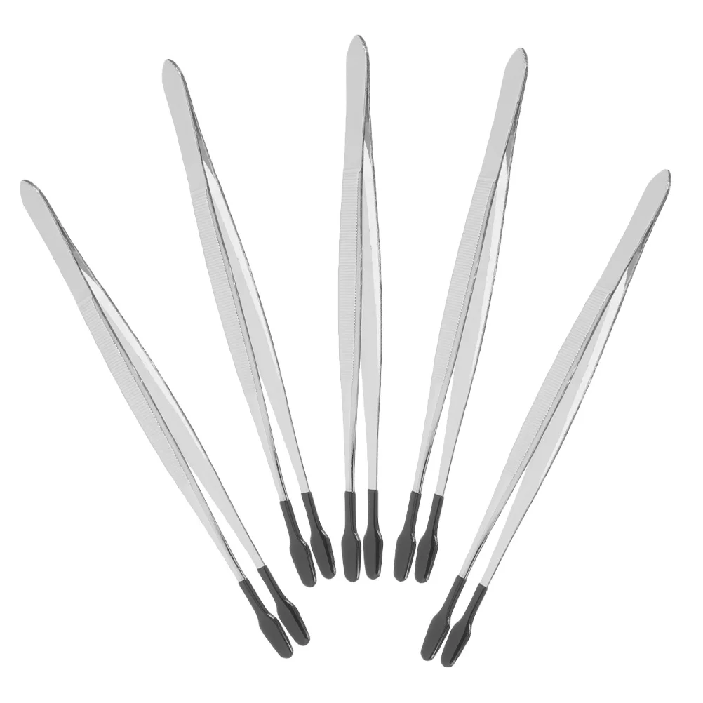 

5Pcs Multipurpose Flat Tweezers for Stamp Collectors Stainless Steel Craft Tweezers False Eyelash Holder Jewelry Tool