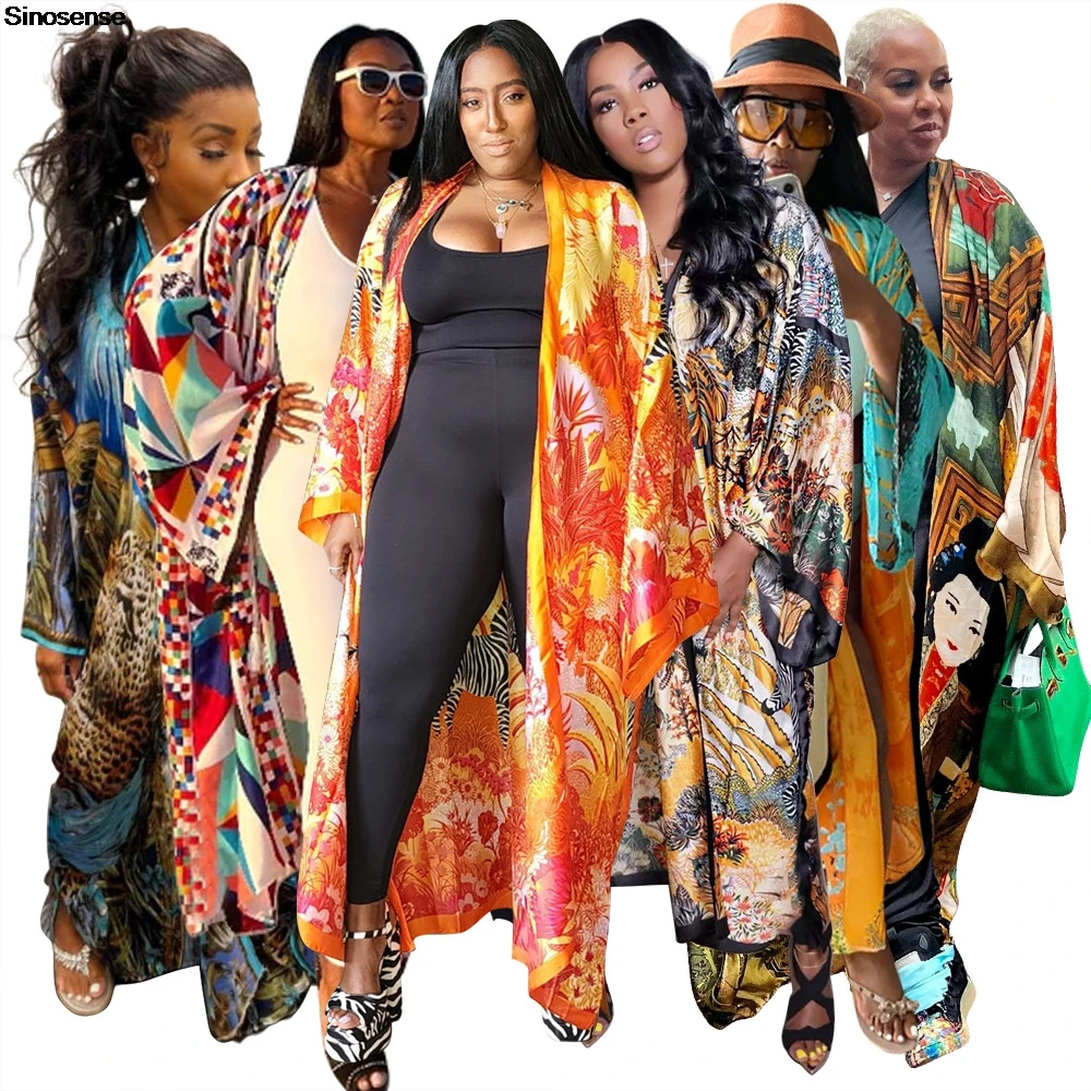 

Women's Floral Print Satin Kimono Duster Open Front Long Cover Ups Outerwear Cardigan Boho Beach Cover Up Loose Long Kimonos