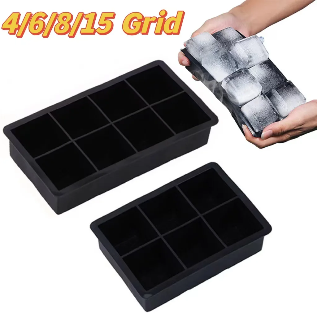 Grid Big Ice Tray Mold Giant Jumbo Large Food Grade Silicone Ice Cube Square Tray Mold DIY Ice Maker Ice Cube Tray 4/6/8/15/37