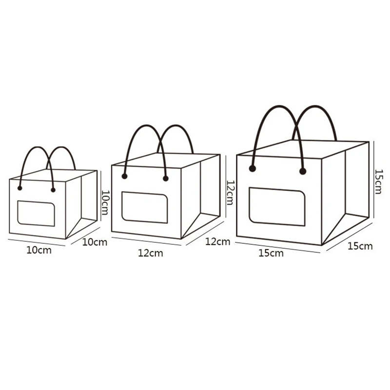 10Pcs Square Smile Gift Bags Kraft Paper Packaging Bags With Window Handle Birthday Party Wedding Gift Souvenirs Bag For Guest - view 6