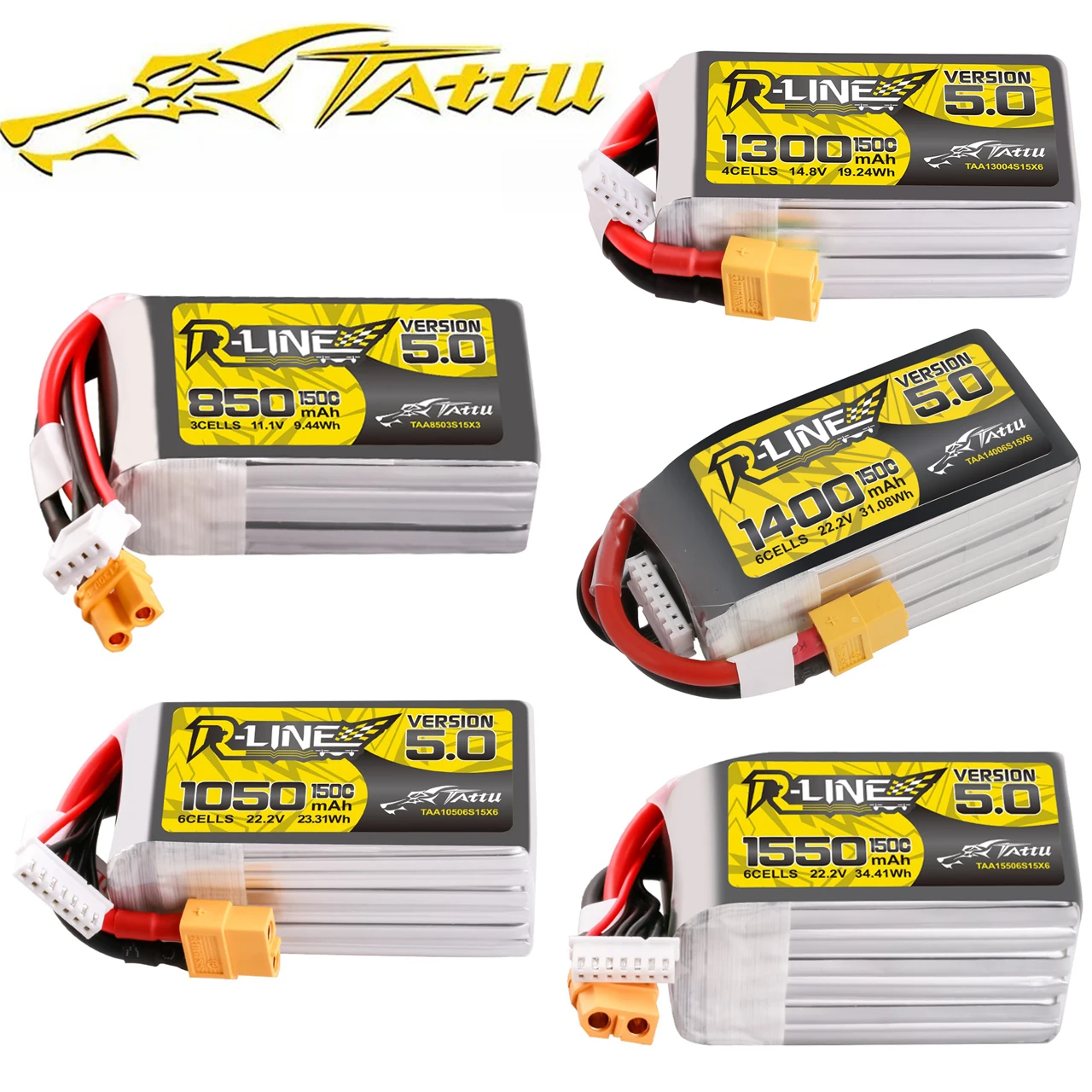 Tattu R-Line 5.0 V5 150C 850 1050 1200 1300 1550mAh يبو بطارية 3S/4S/6S XT30 XT60 التوصيل FPV سباق الطائرة بدون طيار أجهزة الاستقبال عن بعد