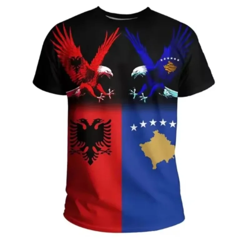 

Summer Fashion New Albania Flag Pattern T-shirt Albania Emblem 3D Printed T-shirt Men's Sports Match Clothing Eagle T-shirt Men'