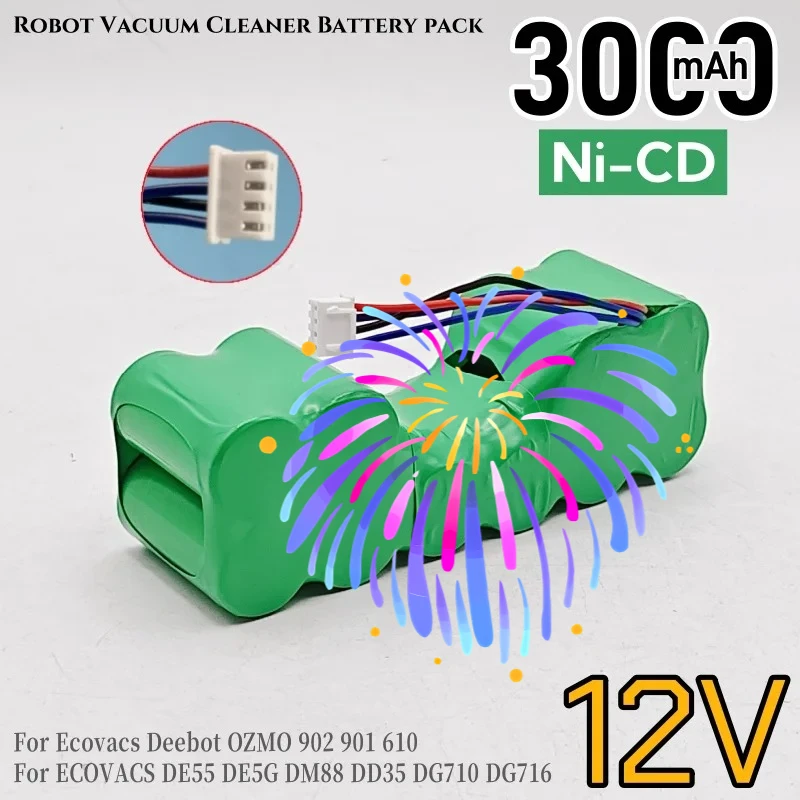 

Новый аккумуляторный блок 12В NiMH 3000мАч для робота-пылесоса Ecovacs DE33 DD35 DE55 DE5G DM88DG710 DG716, замена батареи