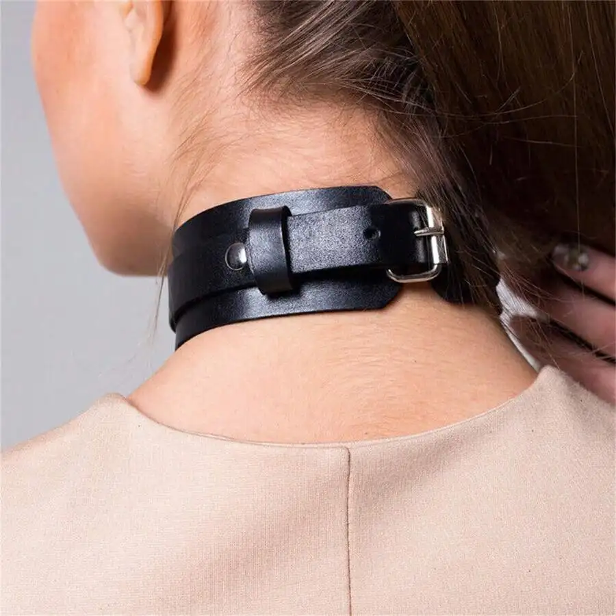 Women's PU Leather Neck Harness Body Bondage Belt Party O-Ring Collar Choker Necklace Women Sexy Cosplay Choker Faux Leather image 3
