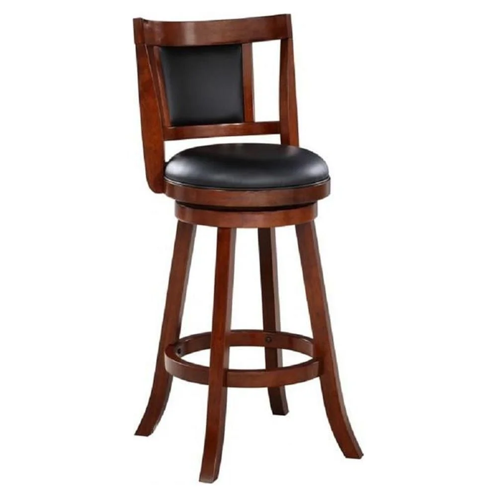 Counter Height Swivel Wood Bar Stool with Padded Seat and Back Cherry Finish Durable Footrest Kitchen Dining Room