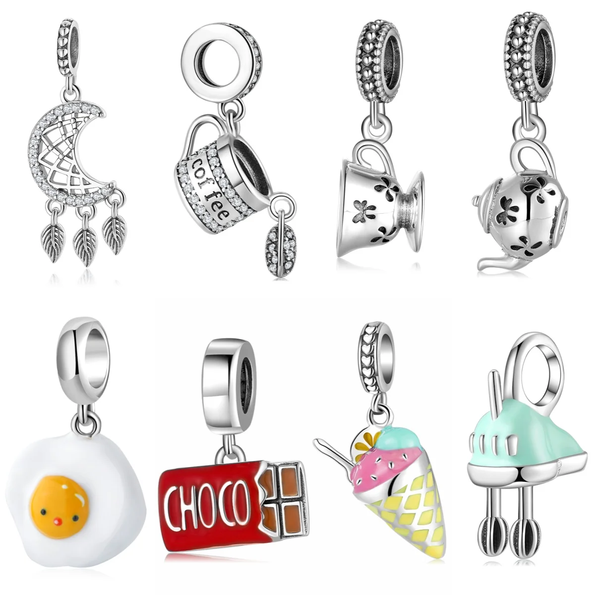 

Кофейник из стерлингового серебра 925, чайная чашка, шоколадное мороженое, подвеска, подходит для оригинального браслета, ювелирные изделия своими руками, аксессуары, бусины