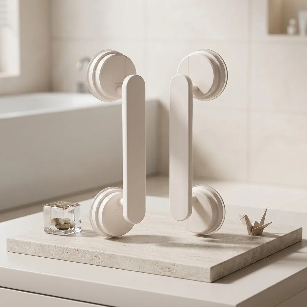 Zinc Alloy Suction Cup Handles 2 Pack 21x8x6 cm for Glass Doors Mirrors Tiles Bathroom Kitchen Easy Repositioning