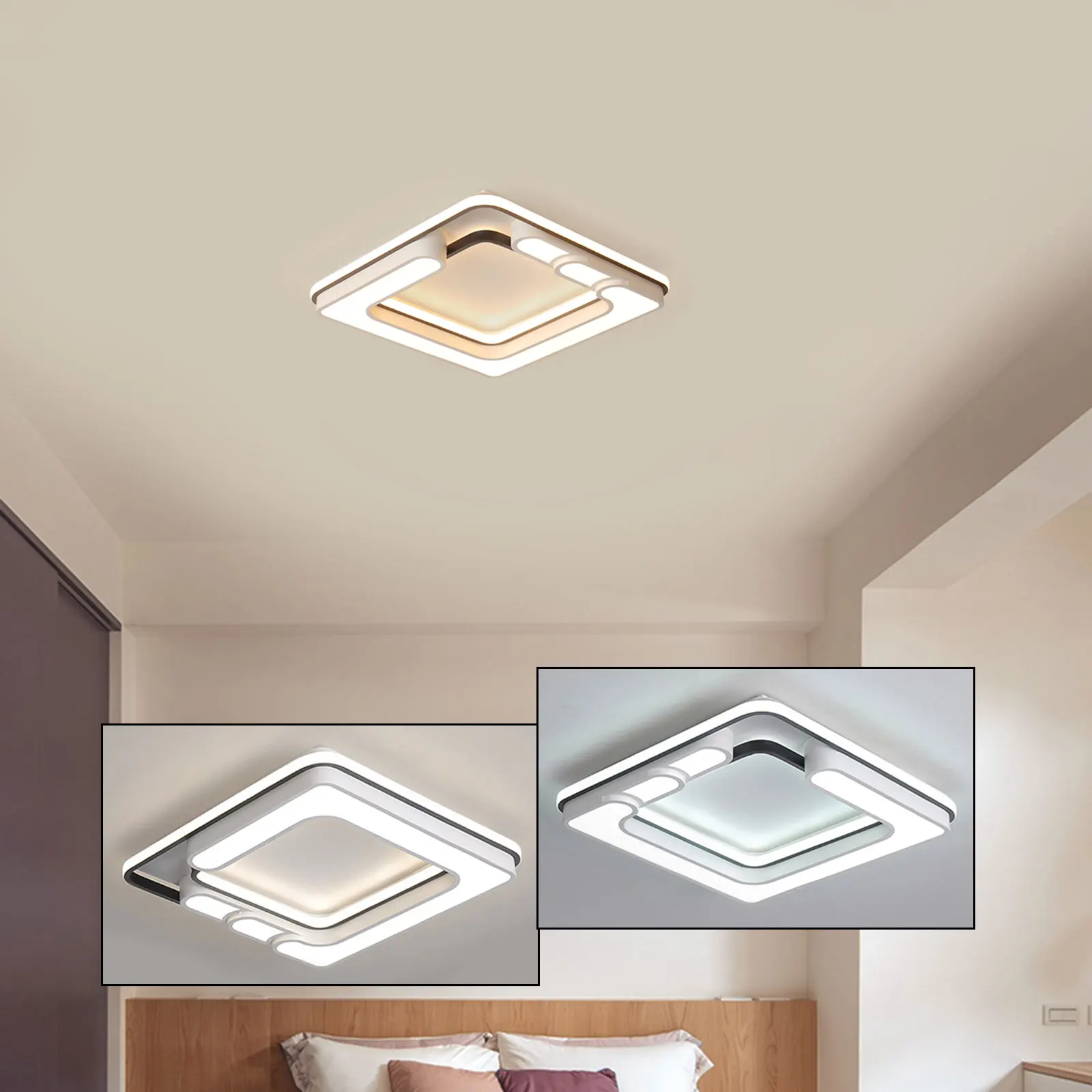 White Square Ceiling Light Flush Mount Ceiling Light with Remote Control--Design Ceiling Lamp for Kitchen Living Room Bedroom