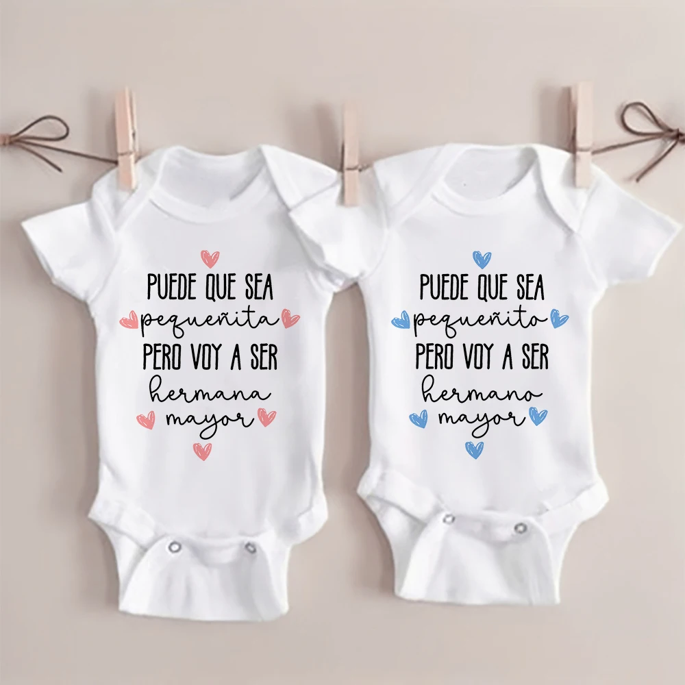 I May Be Little But I'm Going To Be A Big Brother/Sister Print Baby Bodysuit Pregnancy Announcement Infant Outfit Newborn Romper