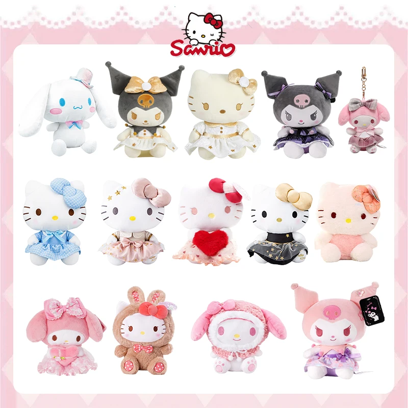 Sanrio Hello Kitty Kuromi Melody Cinnamoroll Set serie de juguetes de peluche de dibujos animados y lindo juguete para niños muñeca suave y cómoda regalo