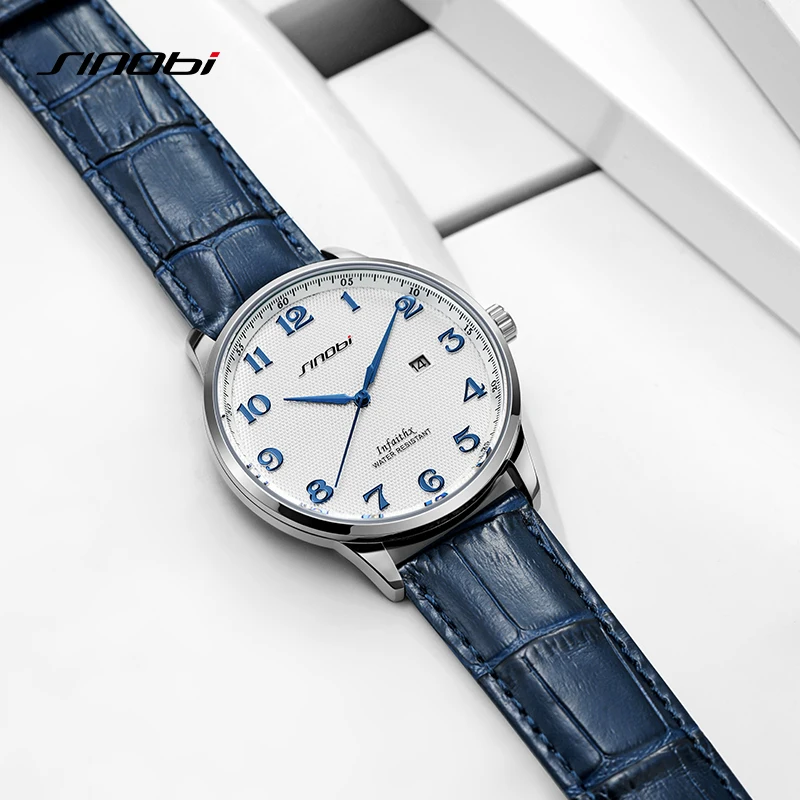 SINOBI Fashion Watch Top Luxury Men\'s Watches Original Design Man Quartz Wristwatches Business Leather Strap Male Casual Clock