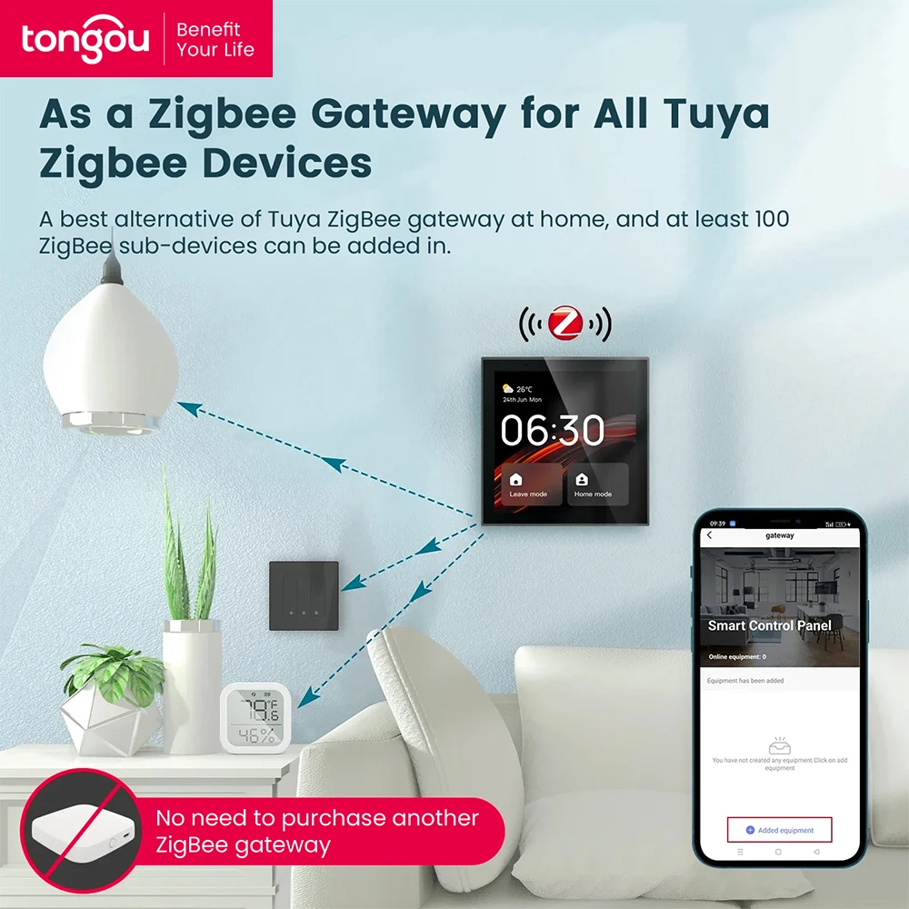 Panel de control central táctil Wifi TONGOU, pantalla Tuya, bulid en Alexa Control de voz y puerta de enlace ZigBee para escenas inteligentes de 4 pulgadas