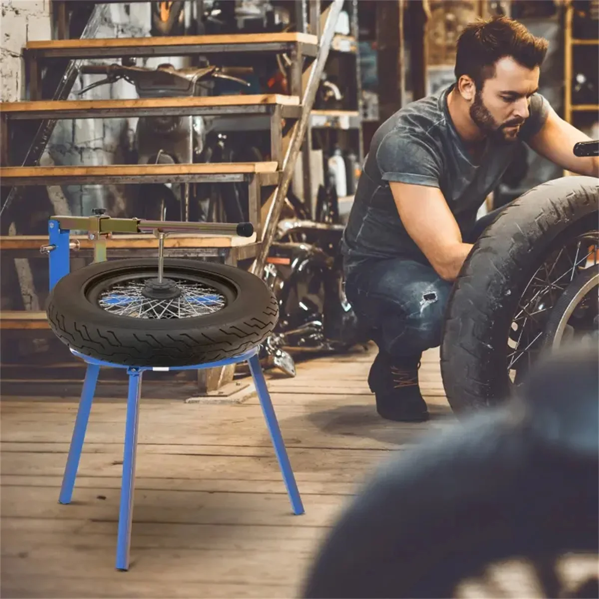 

Tire Changer Stand Fit for 16-24in Tyres Motorcycle Tyre Changing Stand with Adjustable Bead Breaker, blue