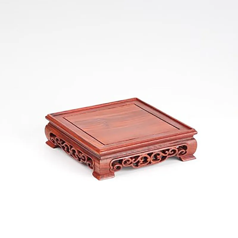 

Red Sandalwood Carvings Crafts Ornaments Wooden Pallet Jade Handles Purple Clay Pot Seals Square Mahogany Base