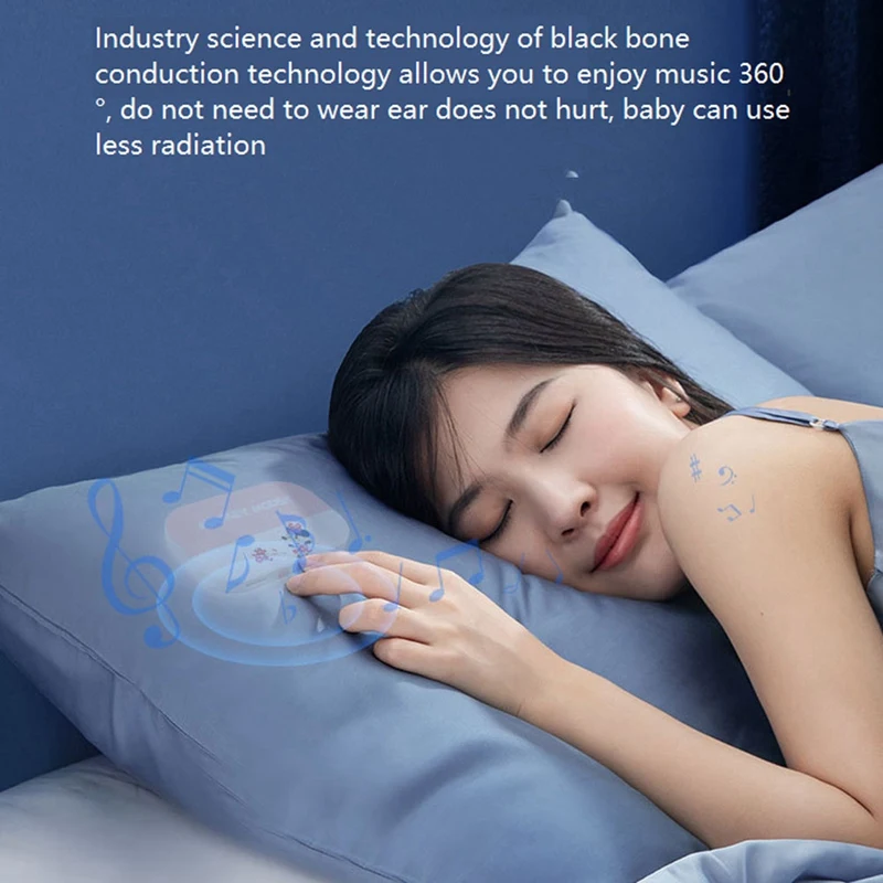 Caixa De Música De Condução Óssea Sem Fio, Bluetooth 5.2, Suporte TF Card, Mini Estereoscópico Sob Travesseiro