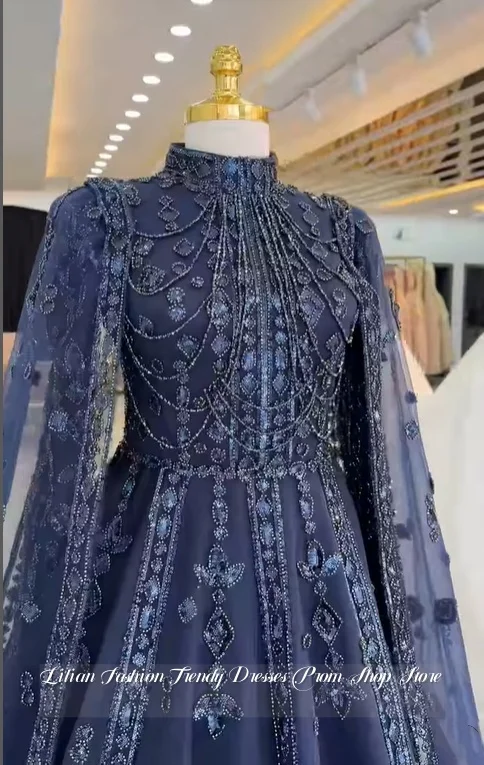 مخصص البحرية ثوب مسائي رائع مطرز فستان مطرز مناسبة رسمية ثوب مسائي فستان الخطوبة فستان حفلات الزفاف #2