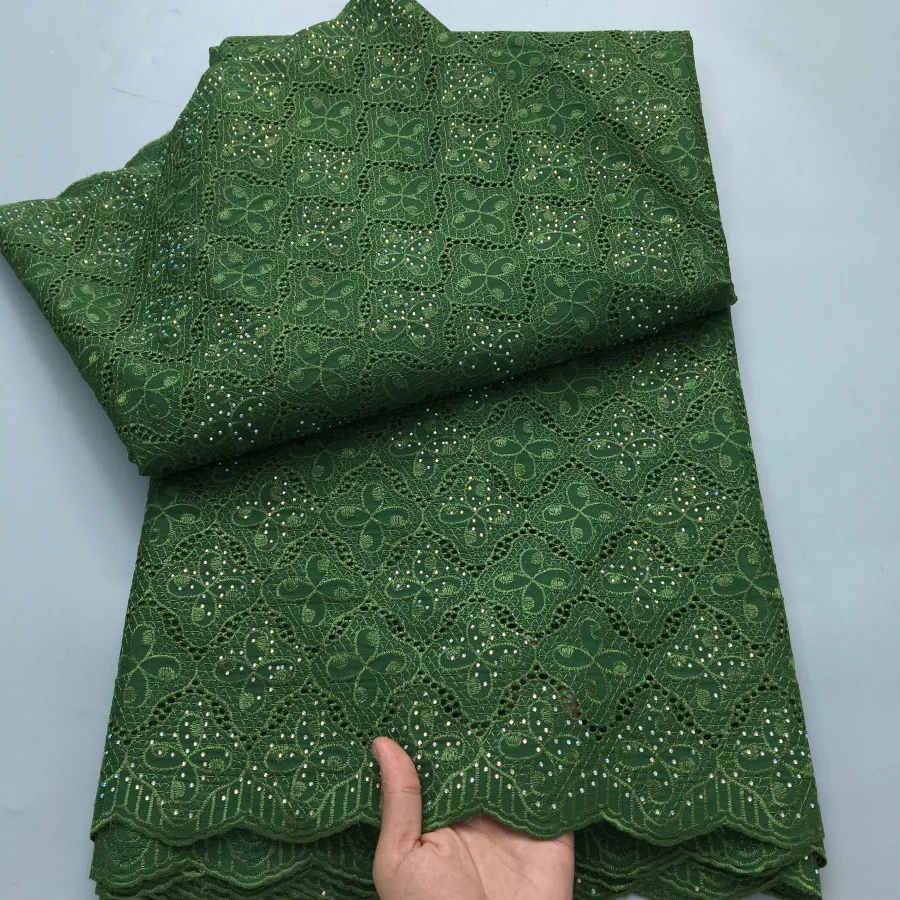 Green Swiss Lace Fabric High Quality 5 Yards Embroidered African Cotton Lace Fabric 2025 Women for Nigerian Party Dress A4185