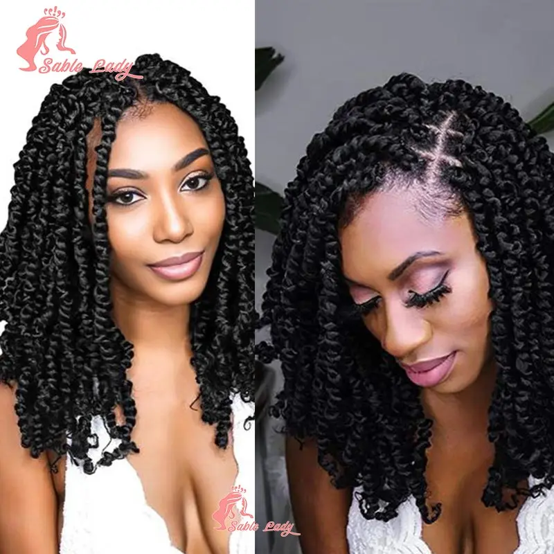 12-дюймові весняні закручені плетені перуки Синтетичні пристрасті Twist Crochet Braids Wig Box Knotless Full Lace Braiding Wig Lace Frontal Wig