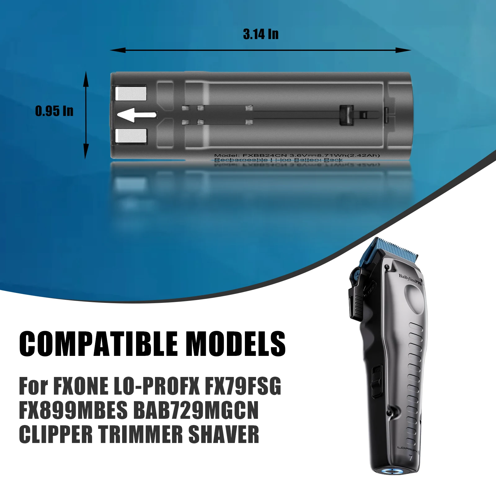 

For BaBylissPRO Replacement Battery 2420mAh 3.6V for FXONE Lo-Pro FX Clippers | Models: FXBB24, FXBB33, FXBB24ES, FXBB24CN