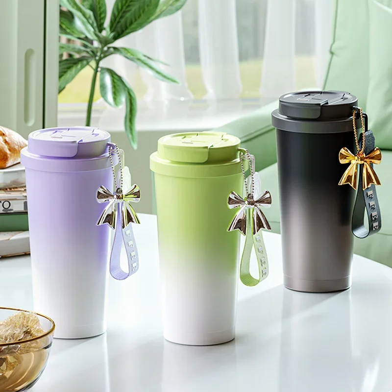 Tumbler 17OZ Traveler Straw Lid 316 Stainless Steel Vacuum Insulated Car Mug Double Wall Thermal Iced Travel Ceramic Double-deck