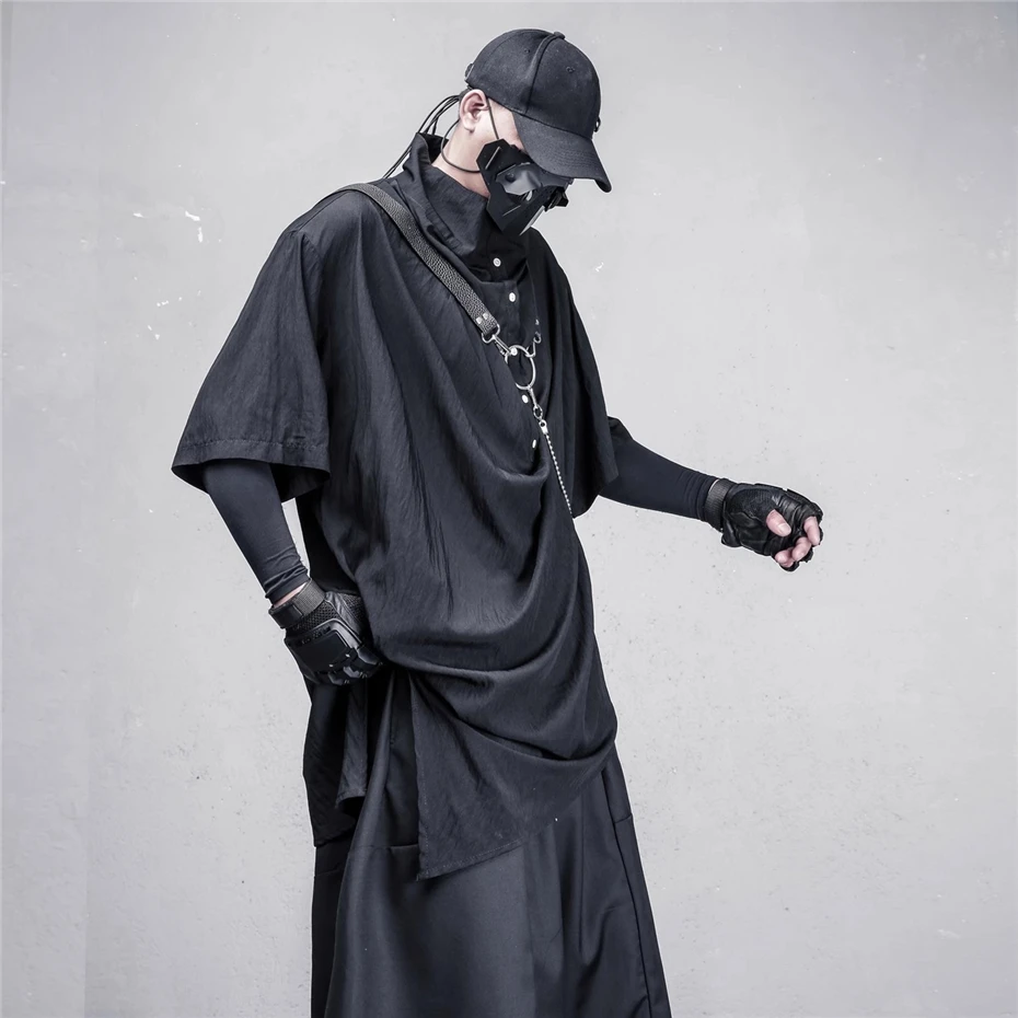 Vintage Pile Collar Polo Shirts Mens Streetwear Punk Y2k Short Sleeve T-shirts Oversized Harajuku Loose Casual Tees Tops Male