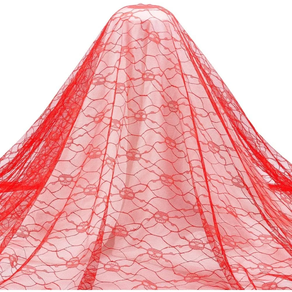 2.2 Yards Red Skull Pattern Lace Fabric Skull Mesh Fabric 64 inch Wide Halloween Theme Decorations Embroidered Lace Fabrics