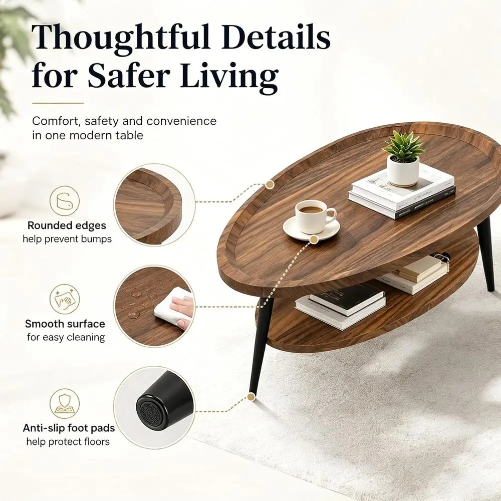 Industrial Style Coffee Table with Storage, Easy Assembly, 100x55x38cm for Living Room image 4