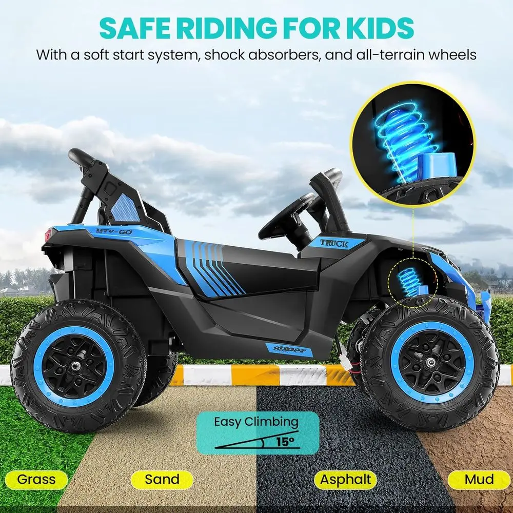 24V Ride on Toys Kids UTV, XXL Design, 4WD Two Seater Ride on Cars for Kids with Remote, Steering Wheels, Music&Horn,Blue