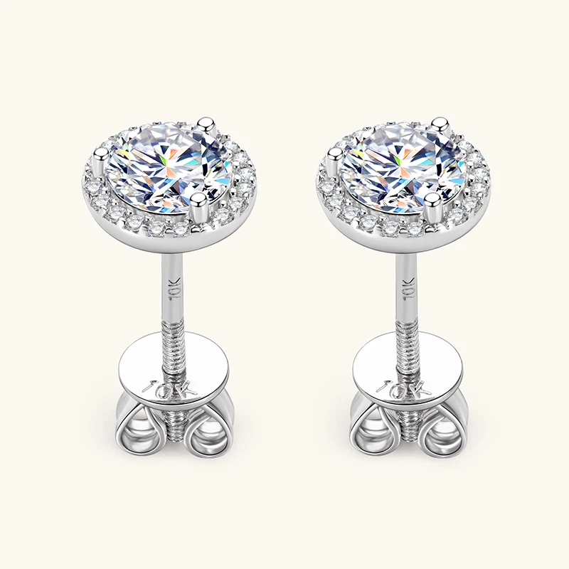 IOGOU 1ctw 5mm 0.5CT Round D Moissanite Halo Stud Earrings 10k Real Gold for Women Men Certified Engagement Wedding Fine Jewelry