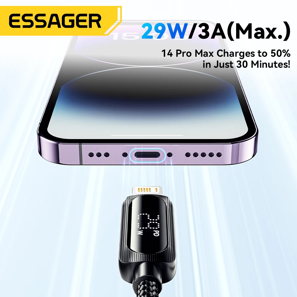 Essager USB C Cable For iPhone 14 13 12 11 Pro Max Xs Digital Display Wire PD 29W Fast Charging Type C To Lighting Data Cord