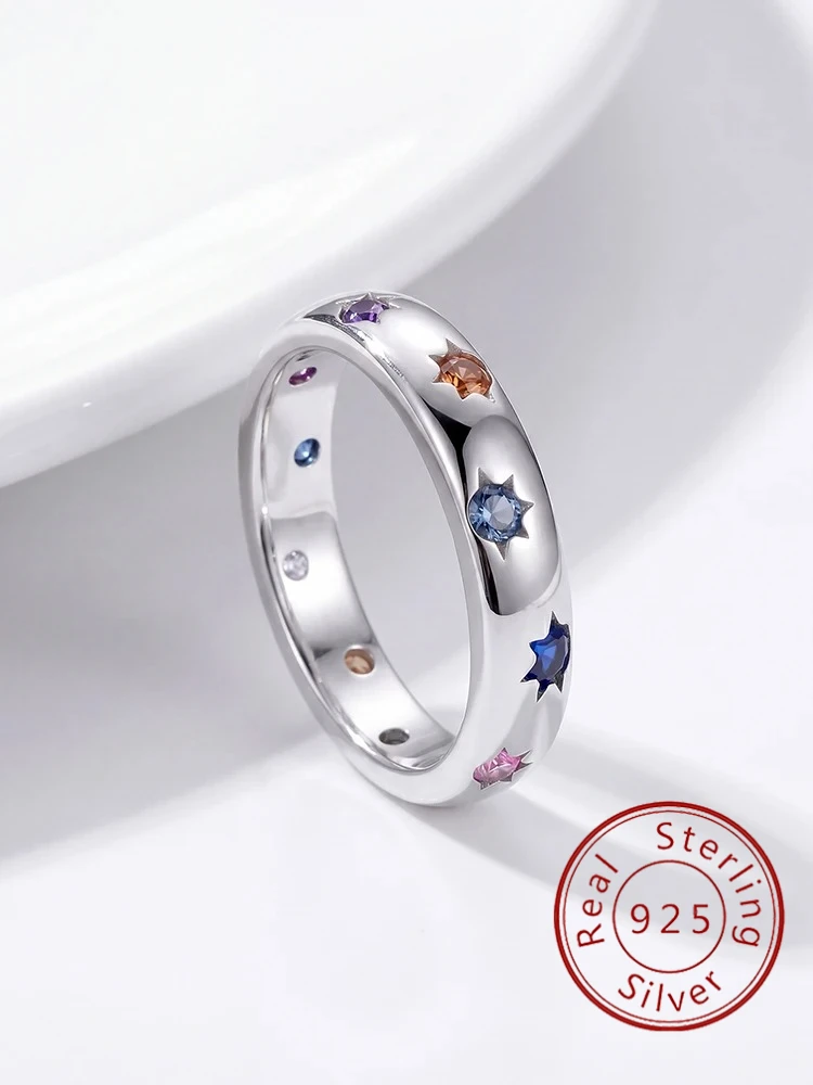 925 Sterling Silver Sparkling Shiny Fashion Star Colour Zircon Ring For Women Engagement Wedding High Quality Fine Jewelry