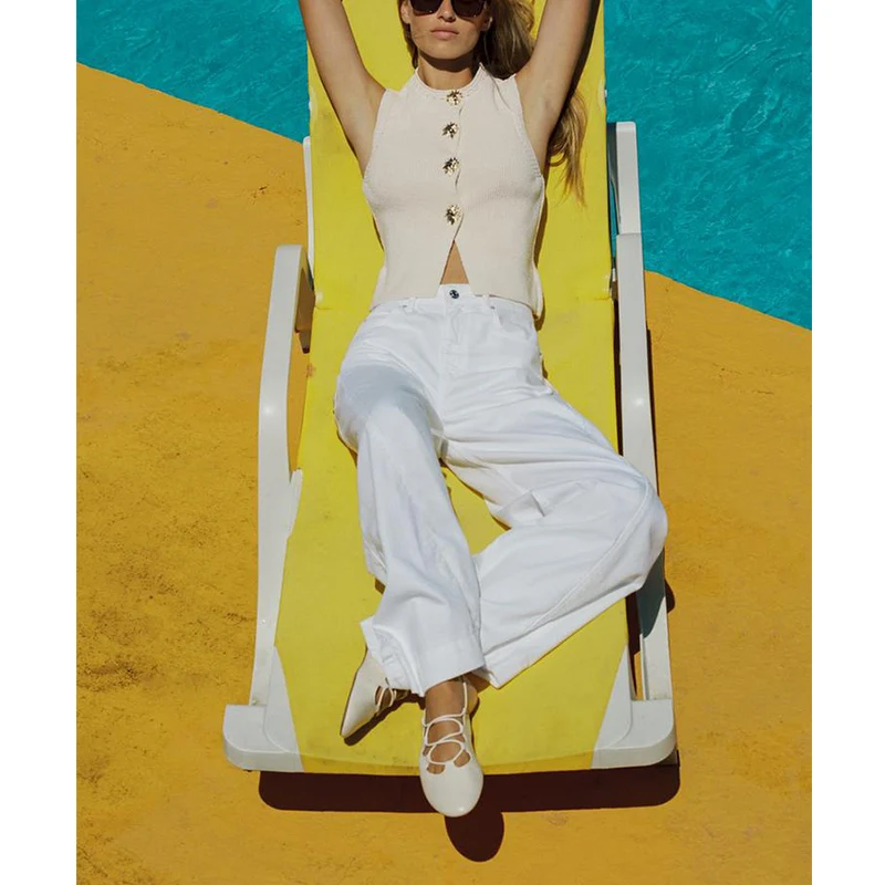 New Summer Women's Knitted Vest Top Golden Button round Ne Svel Simple Design Commute Sle ort Length Polyester Fiber